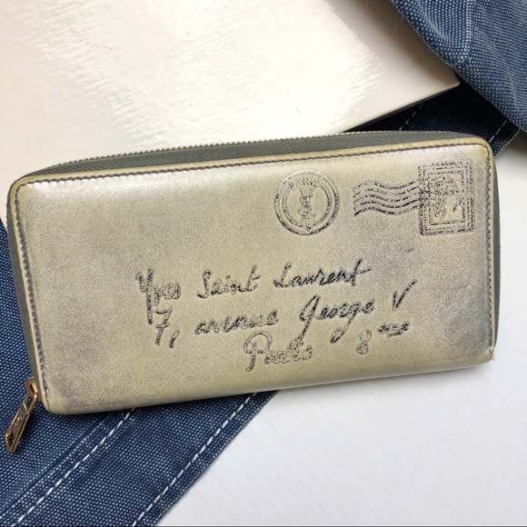 Yves Saint Laurent Handbags - SAINT LAURENT Silver Leather Long Clutch Wallet